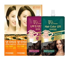 댕기머리 한방 칼라 크림 새치머리용 염색약 +염색전용 펴난 샴푸+펴난 헤어팩, 5호 진한갈색, 2세트