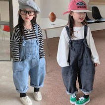 슈슈아리 망고 데님 점프 수트 아동 여아 남아 점프 수트 데님 청 멜빵 오버핏 팬츠 등원룩 데일리룩