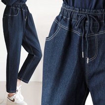 빅빅몰 [융기모] [편한바지] 끈 밴딩 세미 배기 데님 청바지 여성용 융 기모 본딩 겨울 고무줄 밴드 팬츠 빅사이즈