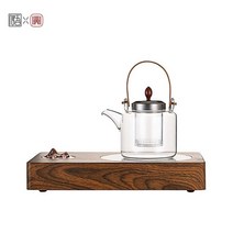 티포트 가열기 세트 유리 세라믹 인덕션 차 티 다도, 가열기 + 유리 티포트