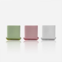 [이오플랜트] 심플 정사각 도자기 화분(받침) - 4종, 화이트