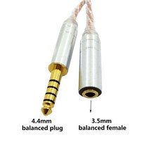 저항잭 무저항잭 하이파이 밸런스 오디오 케이블 남성 2.5mm 3.5mm 4.4mm 여성 헤드폰 변환 케이블 어댑터, 2