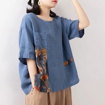 여성 레트로 자수 모시 얇은 탑 루즈 코튼 린넨 반팔 여름 티셔츠