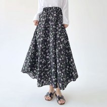 여리여리 플라워 나염 후레아 밴딩 롱 스커트