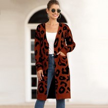 여성 레오파드 니트 긴 카디건 긴 소매 스웨터 오버코트 여성 가을 ​​겨울 아웃웨어 코트 여성 streetwear 스웨터