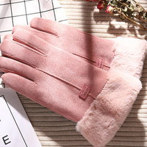 밍크퍼장갑 여성무스탕장갑 융털 패치 귀여운 터치 손가락워머 털안감 기모 스웨이드