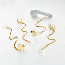 마녀플랜트 이어폰 체인 이어커프 에어팟 분실방지 헤드셋 귀걸이 귀 클립 이어폰방지줄 귀걸이 페이크 귀찌, 레이스큐빅링_이어커프체인