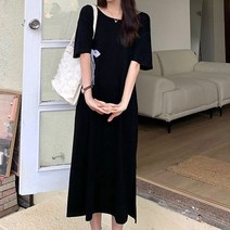 [쇼핑엔티] 반전매력[X9196]-백 U넥 체인 포인트 슬릿 저지 원피스