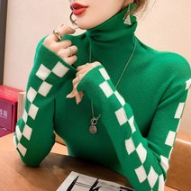 스타일아유 여성 목폴라 여성스러운 체크포인트 슬림핏 쫄티 이너 니트티