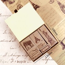 스탬프 다꾸 도장 앤틱 빈티지 우드 다용도 영문 숫자 프린팅, AB.브라운여행지[6매]