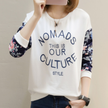 나루니 W03867 꽃무늬소매 긴팔티 맨투맨 여성긴팔티 봄 여름 꽃패턴 플라워 2컬러