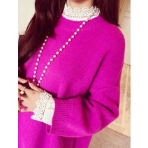 핫핑크 니트 롱티 원피스 루즈핏 오버사이즈 체형커버 데일리 오피스 데이트 레이스폴라 레이어링 옵션 세트(핫핑크 핑크 그레이)