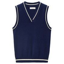 손뜨개조끼 오버핏 롱 크롭 니트조끼 Giordano-여성 스웨터 100% 면 대비 색상 v넥 코튼 니트 조끼 민소매 학교 스타일 캐주얼 13352801
