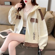 이른 봄 숏 맨투맨 여 봄 가을 한국판 루즈핏 박시한 하이웨이스트 배색 카디건