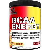 EVL BCAAs 아미노산 파우더 - 천연 카페인이 함유된 운동 후 회복 음료 근육 회복을 위한 BCAA 에너지 프리 워크아웃 순수 성장과 체리 라임에이드, 복숭아 반지, 30인분 (1팩)