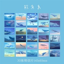 영화엽서 우편 무지 감성 그림 빈티지 포스트 엽서 카드 30pcs 상자 종이 쓰기 가능한 복고풍 고래 섬 메모 감정 저널 메모 스크랩북 인사말 귀여운 장식 선물, 고래 엽서 30pc