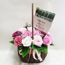 영하우스 꽃바구니 생일 부모님 어버이날 카네이션 비누꽃 환갑 칠순용돈 스승의날꽃 선물, 라벤더꽃바구니핑크+감사픽+머니홀더
