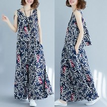여자치마바지 꽃무늬 유행패션 세트포장 봄여름 뉴타입 아트 빅사이즈 코튼린넨 프린팅 조끼 캐주얼 와이드팬츠 치마바지 두벌세트
