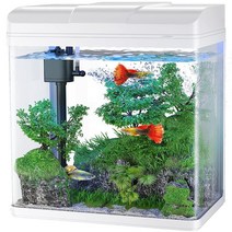 PONDON 11.4L(3갤런) 어항 온도계 및 필터가 있는 유리 수족관 탱크 7가지 LED 조명 색상 Betta 물고기 스타터 키트용 소형 어항 (화이트-블루) 666973, 1.7 Gallon White