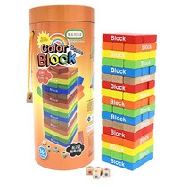 컬러게임블럭 젠가 원통형 원목장난감 수학여행 레크레이션 무지개 색상 주사위포함 간단한룰 아슬아슬, 단품
