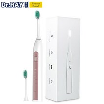 Dr. ray 칫솔 어른 스마트 소닉 전동 ipx7 방수 40 000 스트로크/분 5 브러쉬 모드 2pcs 헤드, 한개옵션1, 한개옵션0