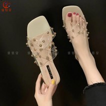 셀럽당 여성 샌들 빅사이즈 여성화 225-265 굽높이 일자 슬리퍼