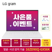 2022 LG전자 그램 16ZD90Q-GX56K (40.6cm 인텔12세대 앨더레이크 CPU NVMe 256GB 16GB), WIN10 Home, 16GB, 1256GB, 코어 i5, 화이트