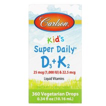 Carlson Labs 어린이용 Super 데일리 D3 K2 25mcg (1000IU) 22.5mcg 10.16ml (0.34fl oz)