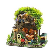 Spilay DIY 미니어처 인형의 집 나무 가구 키트 먼지 커버 수제 미니 공예 복고 빌라 모델 1:24 어른 친구 창의적인 방 아이디어 선물-숲 속의