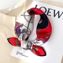 100%실크 수레 말 쁘띠 스카프