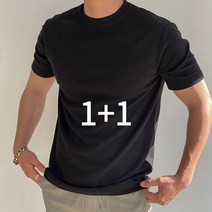 미꼬장 아이스 스판 남자 머슬핏 반팔 니트 라운드 1+1