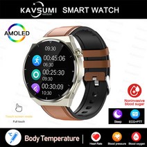 스마트밴드 혈당 스마트 워치 남자 심전도 모니터 혈압 체온 스포츠 방수 피트니스 트래커 Smartwatch, [14] Brown Leather