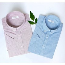 [프린시피오] 남자 여름 반팔 면마혼방 버튼다운 가로스트라이프 남방 셔츠(핑크 블루 )