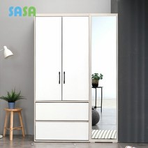 사사가구 빅 1200 거울도어 행거형 서랍옷장, 화이트