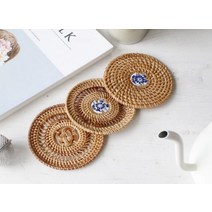 카라멜샵 세라믹 라탄 컵받침 3type 라탄트레이, 짜임