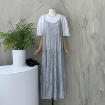 [행복여] 은은한 넝쿨 줄기 꽃나염 끈 조절 뷔스티에 원피스