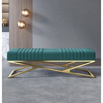 벤치형쇼파 등받이없는쇼파 카페체어 일자형 벨벳 2인용, 블루 (80×38×42cm)