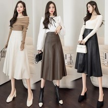 스타일아유 여성 인조가죽 스커트 플레어 롱스커트[AYA0SK0085]