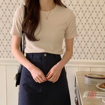 [네쥬] 여성 여름 기본 크롭티 무지 라운드 반팔 티셔츠