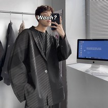 남자 연두색 루즈핏 블레이저 자켓 세미 오버 봄가을 남성 재킷