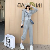 캐주얼 운동복 여성 장난스럽고 활기찬 스웨트 후드집업 와이드 레그 팬츠 세트