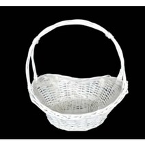 [버들바구니] 두줄 바구니 (대) - 타원 흰색 (28X32cm 전체길이30cm) 생화 조화 드라이 플라워 화분 꽃바구니 선물 포장 플라워 원데이클래스