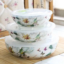 베스트데코 도자기 3칸찬통 나눔접시 3절접시 찬기, 도자기밀폐3칸찬통 목련_소, 1개