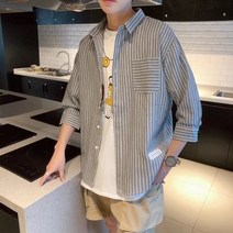 남자 스트라이프 컴포트 칠부 셔츠