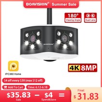 휴대용 와이파이 에그 포켓와이파이 BOAVISION 야외 초광각 파노라마 듀얼 렌즈 고정 IP 카메라 AI 인간 감지 보안 캠 4K 8MP 6MP 180 °, 2.6MP WIFI NO TF Card - 미국 플러그
