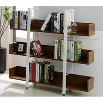 원룸사무실 철제다리 인테리어장 3단책장 정리대 오픈수납 사무실선반 거실북카페 25평거실 거실책장, 화이트 라이트월넛