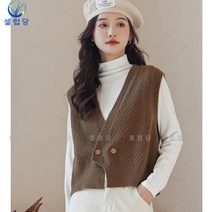 셀럽당 깅엄 니트 베스트 조끼 여 루즈핏 브이넥 카디건 조끼 니트