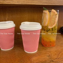 핑크종이컵 웨이브 골판지 일회용 테이크아웃 핫컵 분홍색 카페 전문점 음료 데코레션 피크닉, 상세 페이지 참고, 12oz 핑크골판지컵 100개