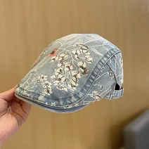 특이한 청헌팅캡 여자 꽃무늬 데님 베레모 골프 모자 사계절