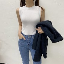 사자옷 여성 반폴라 반목 기모 피치 라운드넥 스판 슬림 나시 민소매 티